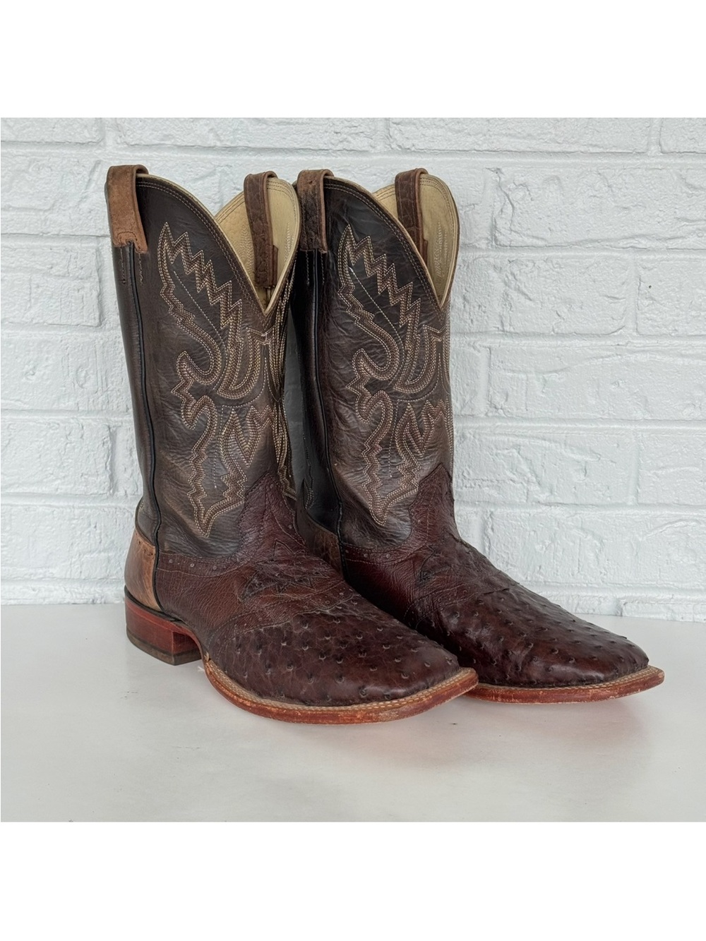 Cavender's Full Quill Ostrich Wide Square Toe Cowboy Boots Men's 11XE